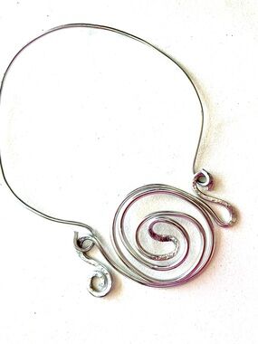 Hand Crafted Silver Spiral Statement Necklace